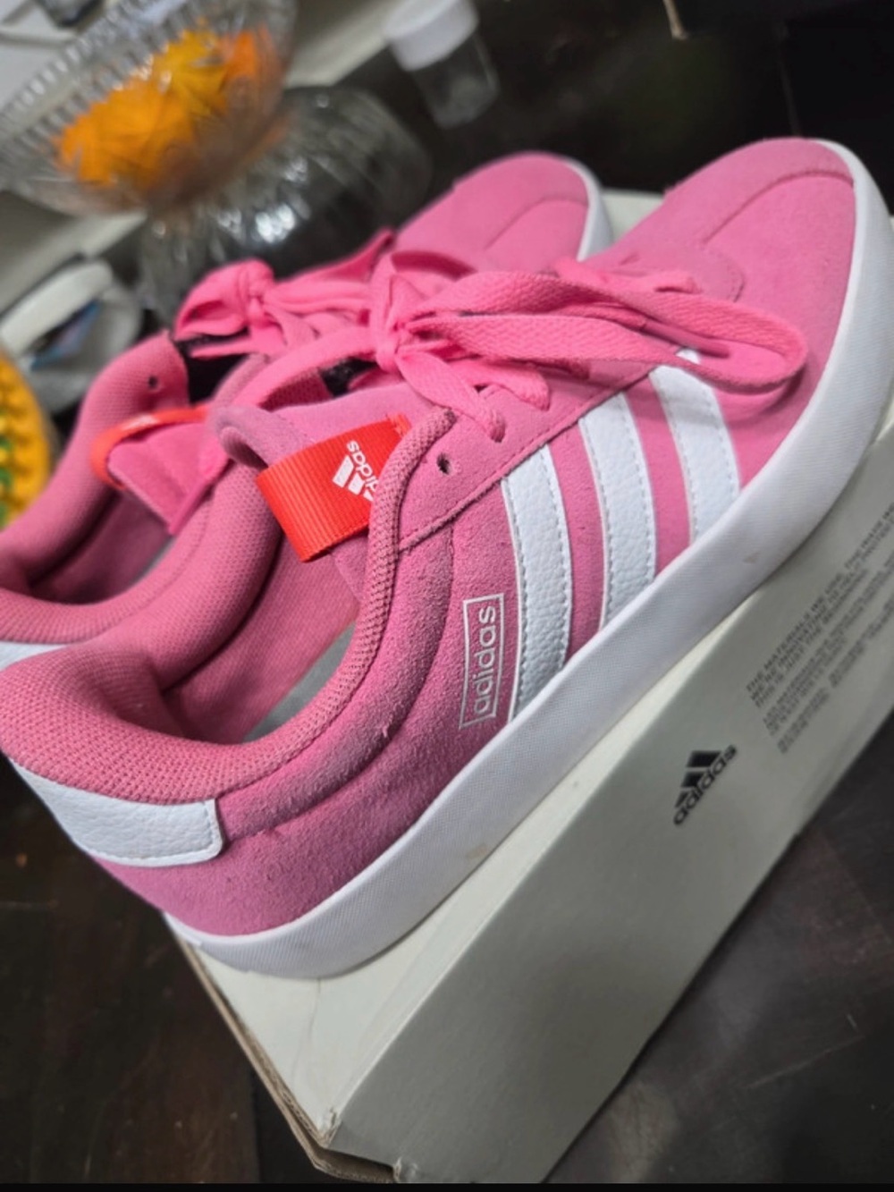 adidas Women’s Pink Low-Top Sneakers with White Stripes